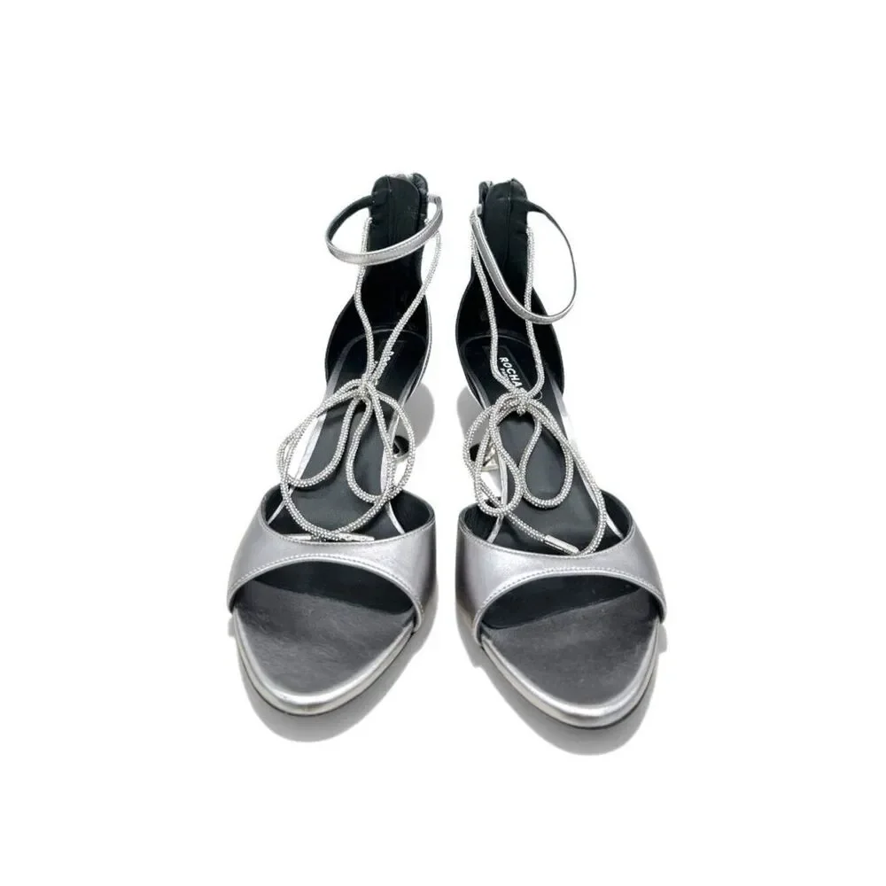 ROCHAS Embellished Icon 60mm Cromo Napa Liberty Crystal Tie Sandals EU 38.5